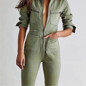 Free People Military Green Utility Jumpsuit